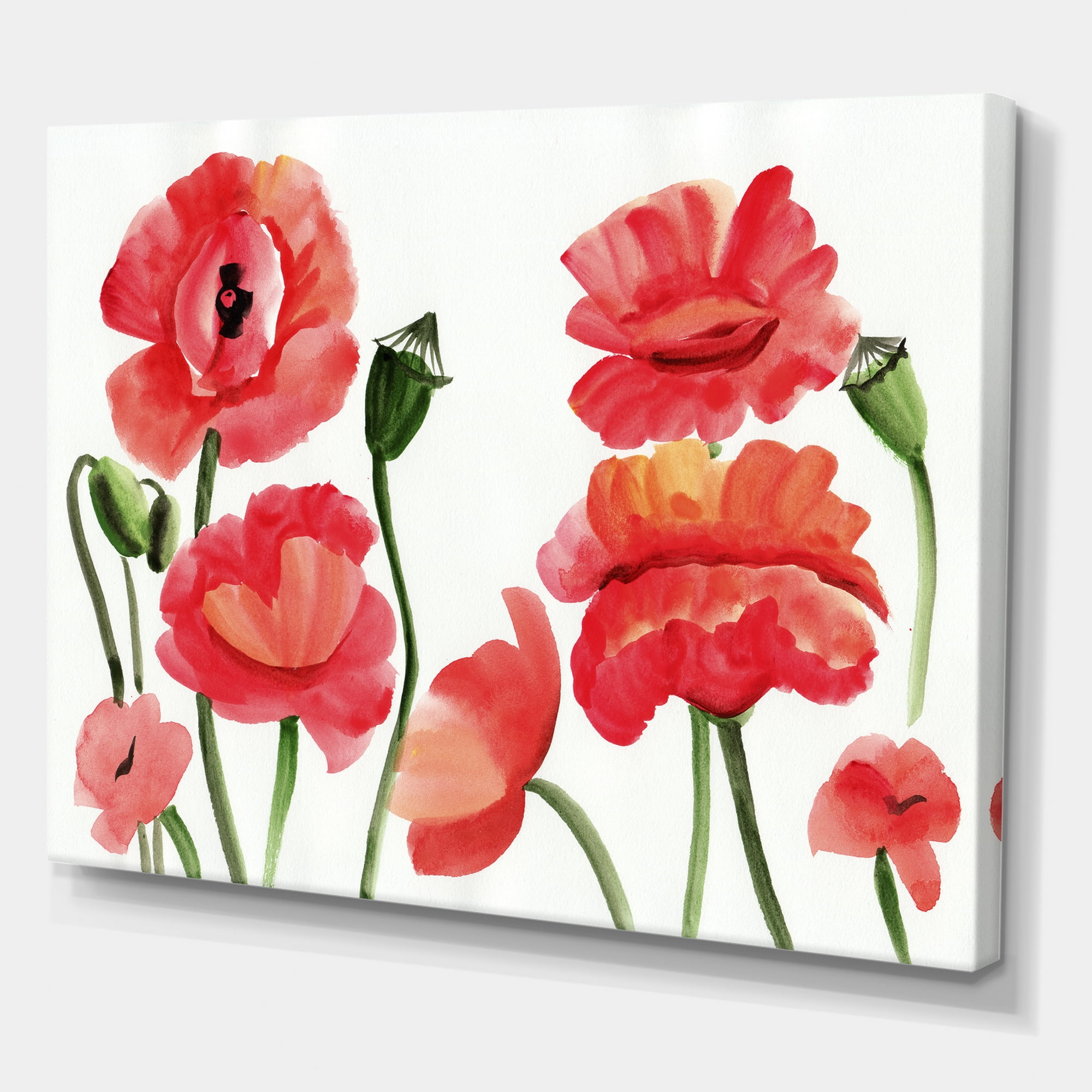 Ancient Red Poppies I 8 in x 12 in Painting Canvas Art Print, by Designart
