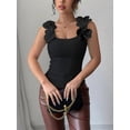 thumbnail image 5 of Women'S 3D Floral Fitted Tank Top Scoop Neck Sleeveless Ribbed Knit Tops Black XXL, 5 of 7