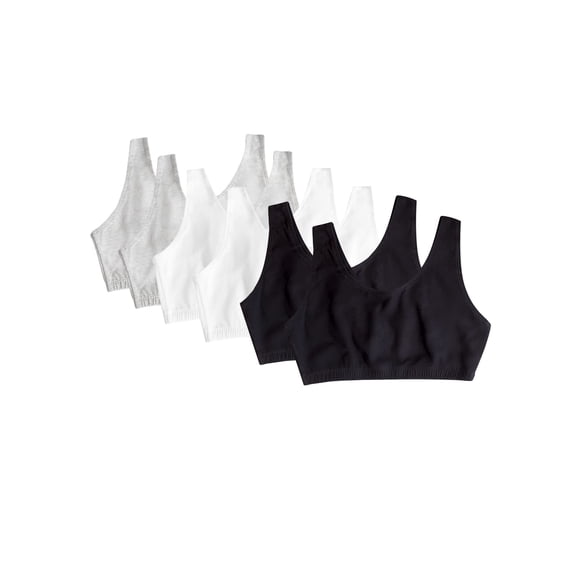 Fruit of the Loom Women's Built-Up Sports Bra 3, Black/White/Heather Grey-6 Pack