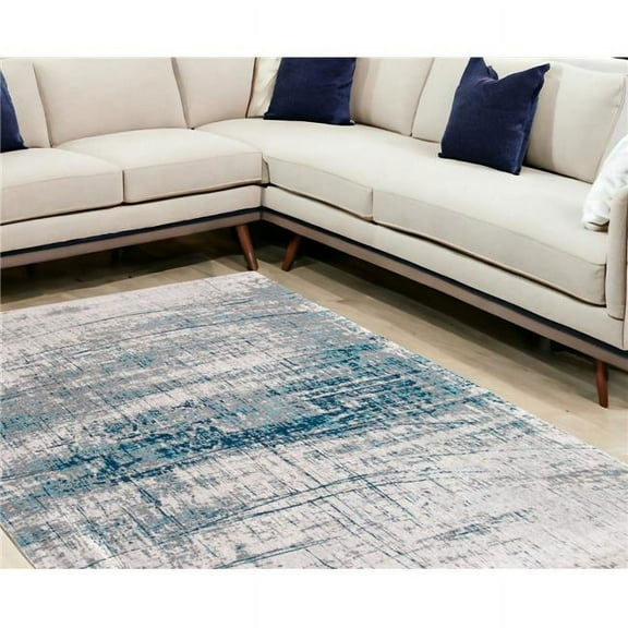 HomeRoots 548406 6 x 8 ft. Blue & Gray Abstract Non Skid Rectangle Machine Woven Area Rug