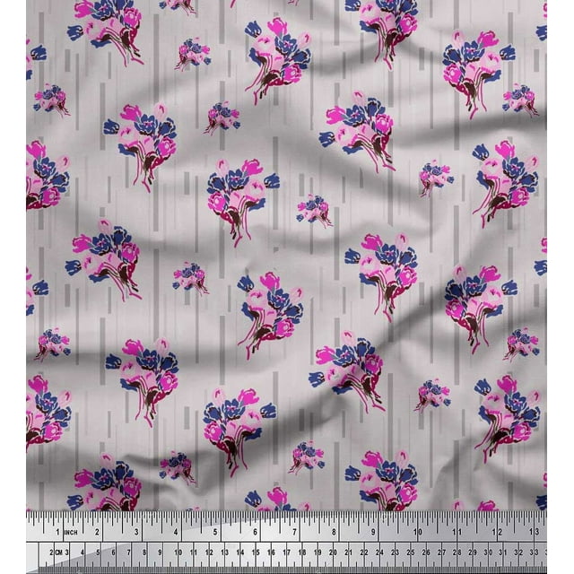 Soimoi Poly Georgette Fabric Flower Artistic Printed Fabric 1 Yard 42 Inch Wide