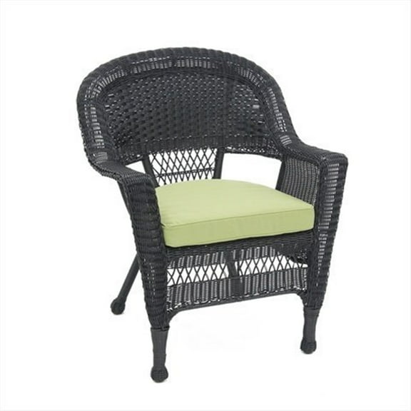 Jeco Black Wicker Chair With Sage Green Cushion