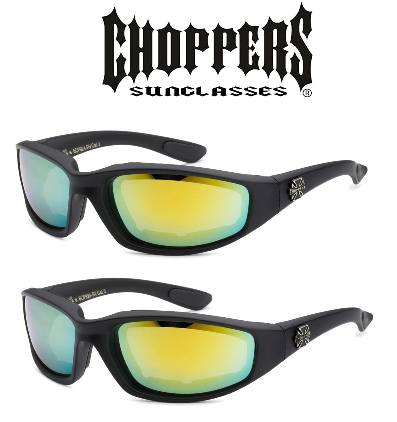 2 Pair Choppers Padded Foam Sunglasses Motorcycle Ride Glasses Green