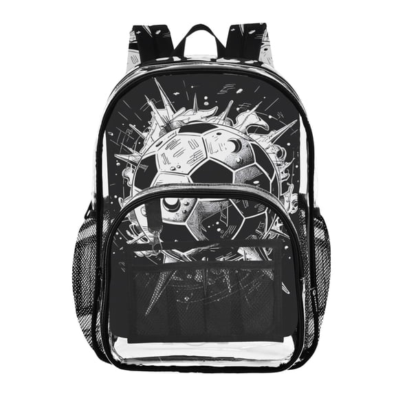 ALAZA Clear Backpack Soccer Ball Black PVC Transparent BookBag