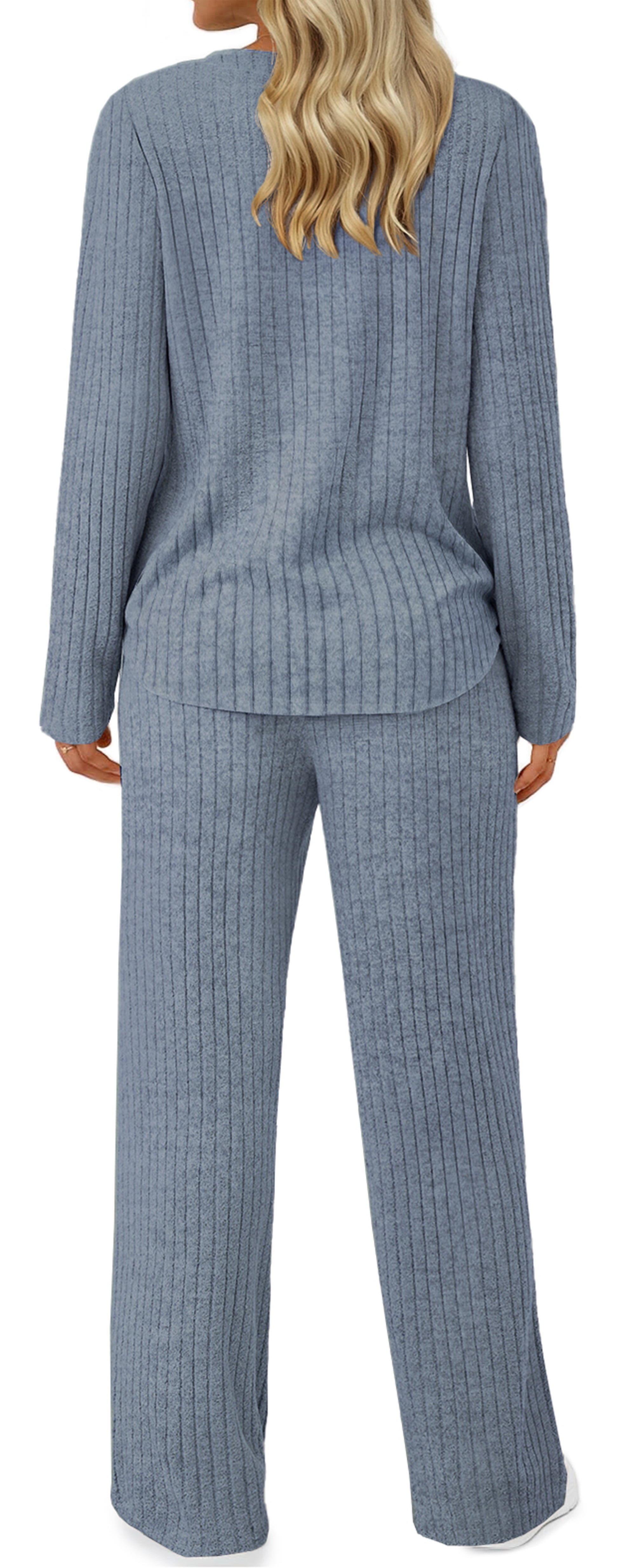 Fantaslook Two Piece Lounge Sets for Women Fall Travel Outfits Henley Neck Sweater tops Wide Leg Pants Matching Sets Pajamas Clothes