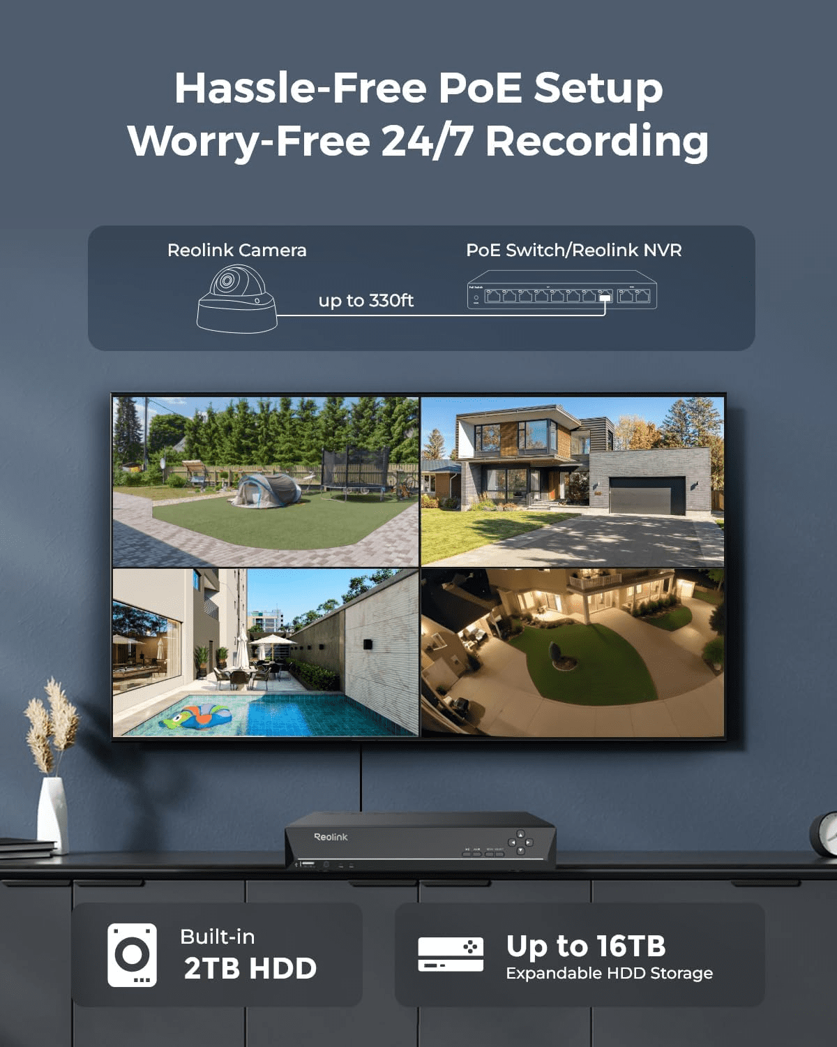 Reolink PoE 8-Channel NVR System, 4x 12MP Vandal-Proof Dome Spotlight Cameras, 2TB HDD, RLK8-1200V4