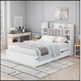 thumbnail image 2 of Full Size Bed Frame with 4 Under-bed Portable Storage Drawers and Multi-tier Bedside Storage Shelves, White, 2 of 12