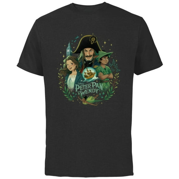Disney Peter Pan & Wendy Illustrated Characters Disney+ - Short Sleeve Cotton T-Shirt for Adults - Customized-Black