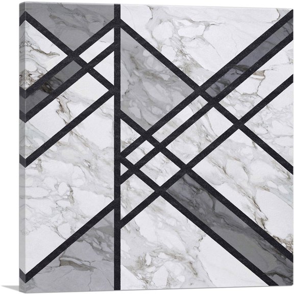 ARTCANVAS Art Deco Black Lines on White Gray Canvas Art Print - Size: 18" x 18" (0.75" Deep)