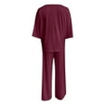 thumbnail image 4 of Huanyaaa Women's V Neck Trousers Suit Casual Long Pants Outfit Set for Daily Wear Comfortable Pull On Pants with Drawstring Stylish Pure Color Two Piece Ensemble Dressy Sweatsuits Petite Pant Suits, 4 of 4