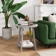 thumbnail image 3 of FOROUTIA 2-Piece Round End Table Set,Glass Top & Shelf,Antique Silver MDF Side Tables, 3 of 6