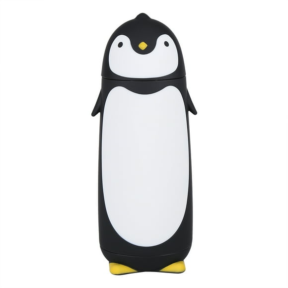 Botella de agua portátil de 300 ml con diseño de pingüino, de cristal, de doble capa, para viaje, color negro