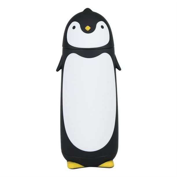 Botella de agua portátil de 300 ml con diseño de pingüino, de cristal, de doble capa, para viaje, color negro