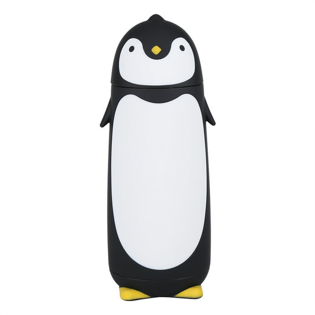 Botella de agua portátil de 300 ml con diseño de pingüino, de cristal, de doble capa, para viaje, color negro