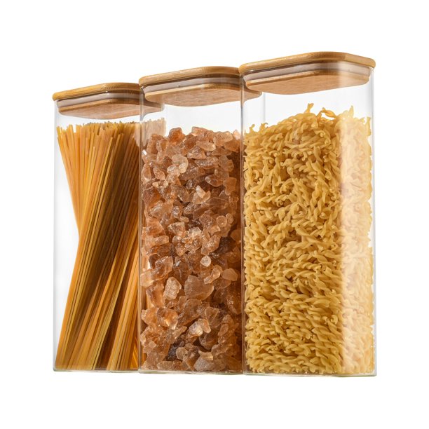 Contenedores de Almacenamiento de Alimentos Herméticos de Vidrio D2scrma con Tapa de Bambú