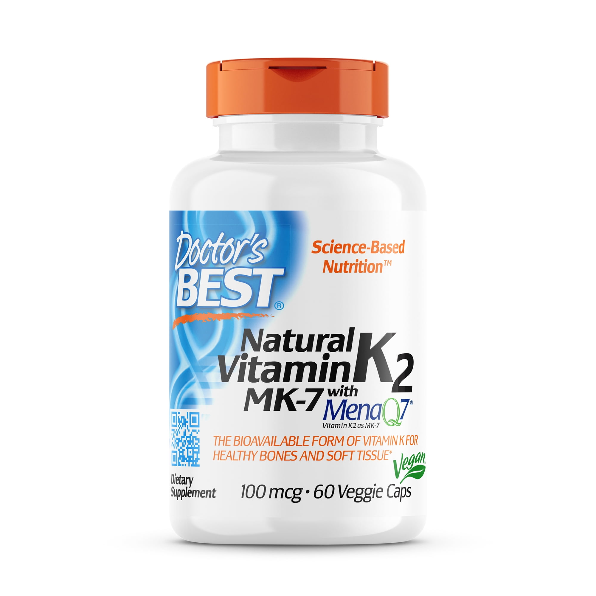 Doctor's Best Natural Vitamin K2 MK7, 100mcg Veggie Caps, 60 Count