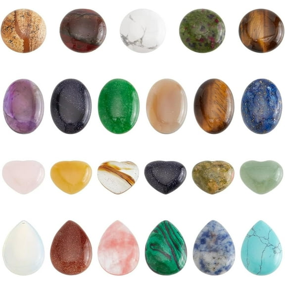 PH 23pcs Dyded Gemstones Cabochons Pendants Beads for Necklace Jewelry Making Mixed Shape Multi-color