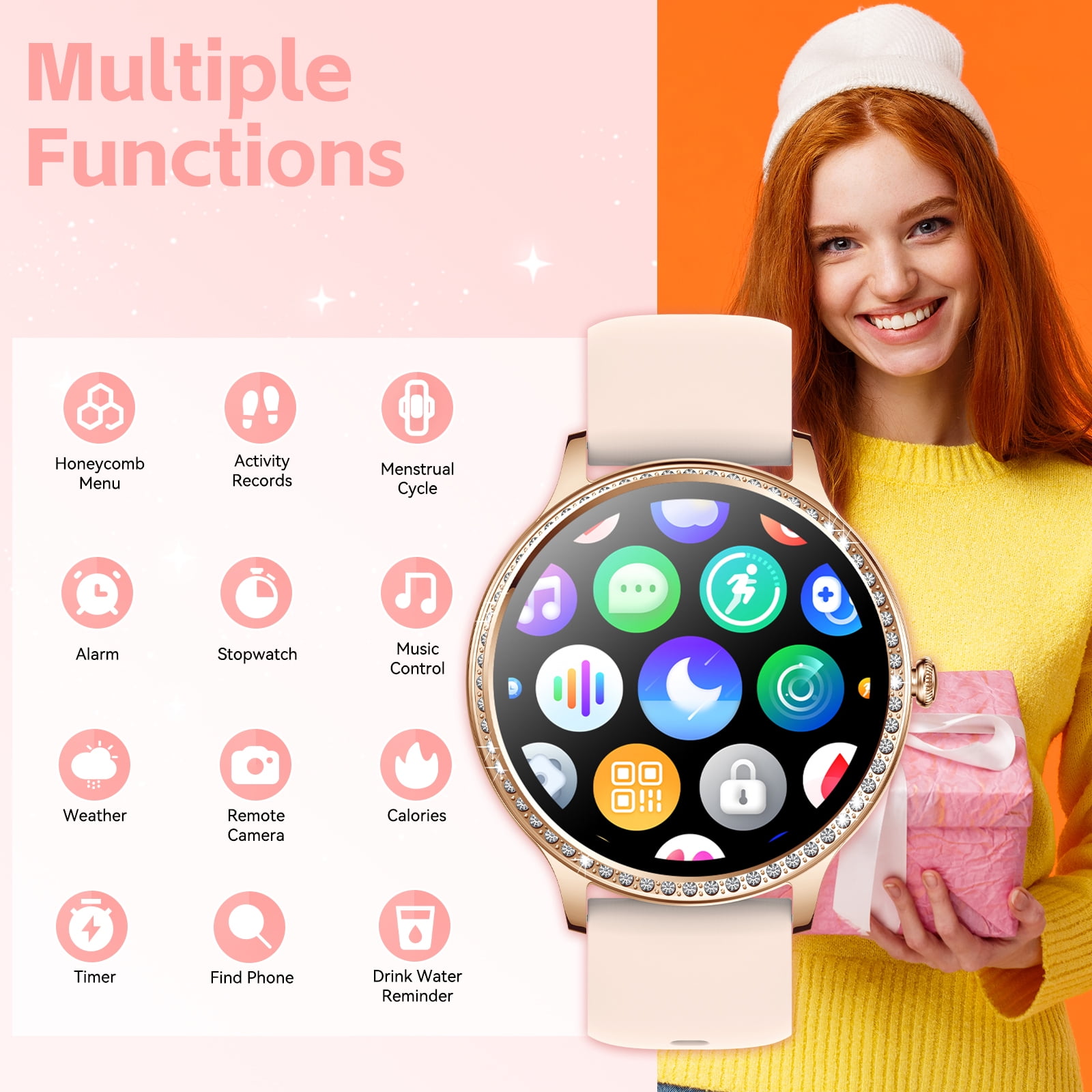 XAXRE Women Smart Watch, 1.32" HD Full Touch Screen Call Receive/Dial with Pedometer Smartwatch, Activity Tracker Watch Compatible with iOS Android