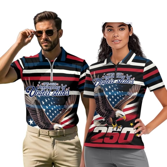 Aplkyhs 250th Anniversary Matching Couple Sport Shirts Quarter Zip Matching Golf Shirts for Couple Mens Shirts Casual Soft and Comfortable Moisture Wicking Suitable for Sports