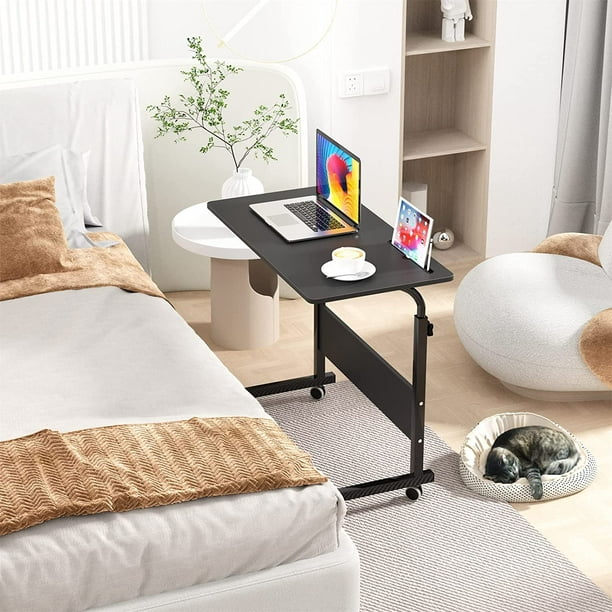 Table d'appoint de lit Mobile ergonomique à ressort à gaz avec roulettes, Table  de chevet de canapé réglable en hauteur, bureau d'ordinateur portable 