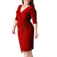 thumbnail image 4 of Plus Size Wrap Dresses for Cocktail Party, Womens Sexy V Neck Bodycon Wrap Dress Long/Short Sleeve Midi Sheath Dress, 4 of 7