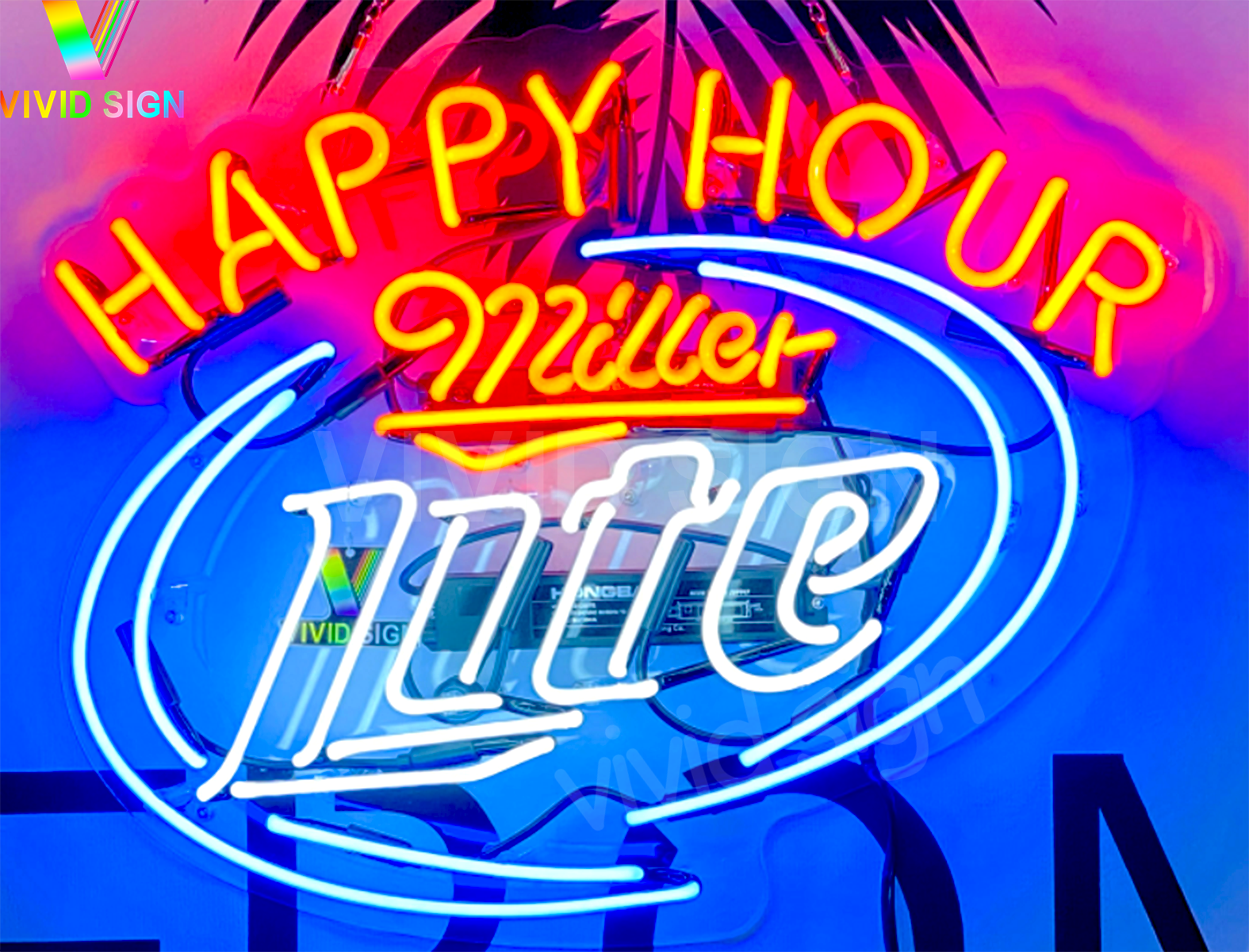 Queen Sense 20" Millers Lite Happy Hour Neon Sign Acrylic Man Cave