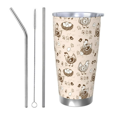 

Goofa Chicken With Floral for 20 oz Skinny Tumbler Stainless Steel Coffee Mug Slim Vacuum Insulated Travel Cup Car Cup-Straw Three-piece Set