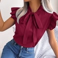 thumbnail image 6 of Samickarr Womens Chiffon Tops Sleeveless Ruffled V Neck Solid Color Blouse With Bow Tie Lace-up Casual Loose T Shirts, 6 of 8