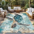 thumbnail image 2 of Teal Coastal Turtle Outdoor Rug 3x5 Ft - Reversible Patio Rug Outdoor Camping Rugs, Vintage Watercolor Marine Life Washable Indoor Outdoor Area Rugs, Non-Slip Outdoor Carpet Runner for Deck/Porch, 2 of 8