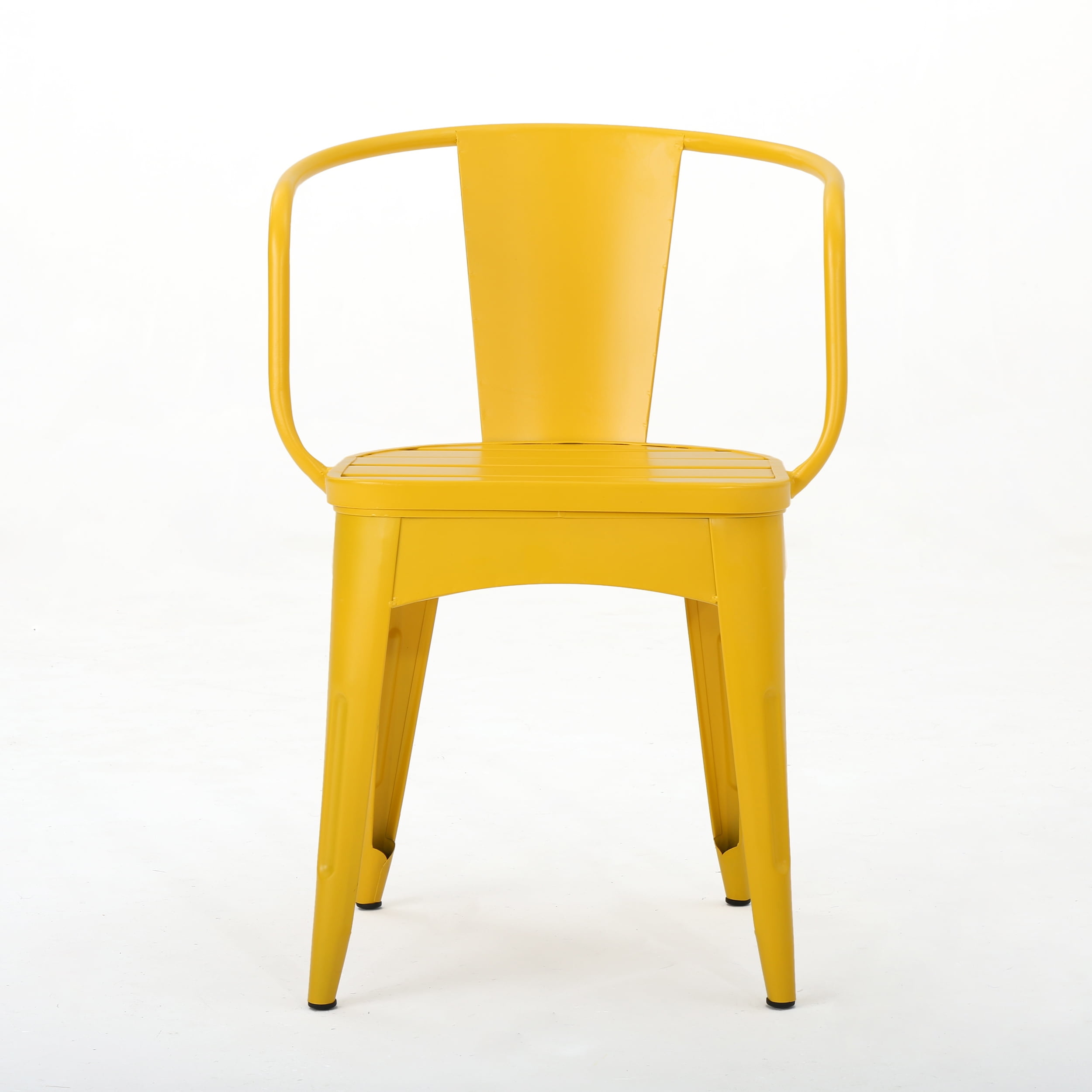 Outdoor 3 Piece Metal Frame Leisure Bistro Set, Combined Table and Chairs for Patio Garden, Mustard Yellow