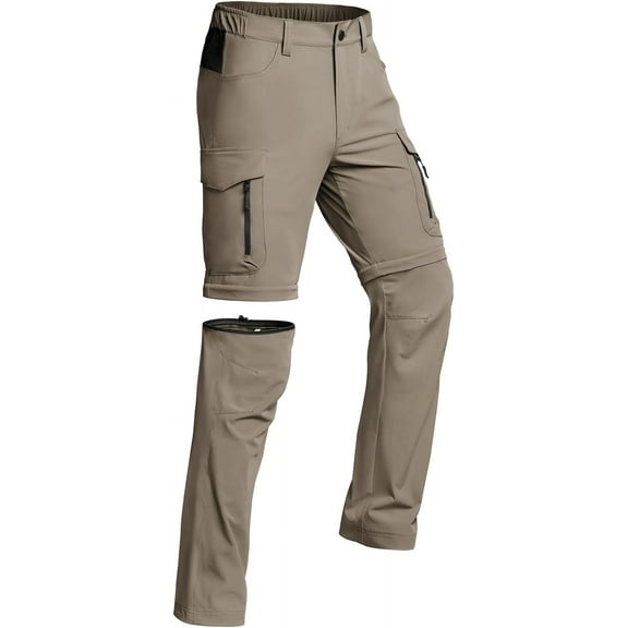 Hiauspor Convertible Hiking Cargo Work Pants Elastic Waist with 6 Pockers Khaki 3XL