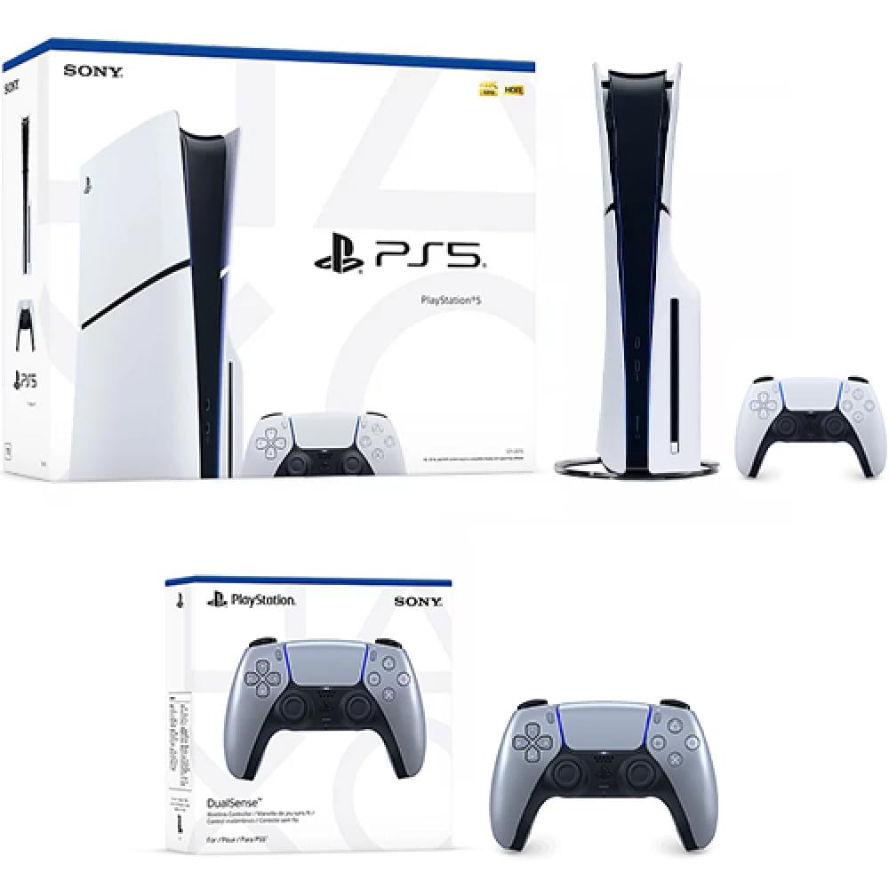 PlayStation 5 Slim Console + PlayStation 5 DualSense Wireless Controller Sterling Silver - Includes PS5 Console & DualSense Controller - 16GB RAM 1TB SSD - Custom Integrated I/O