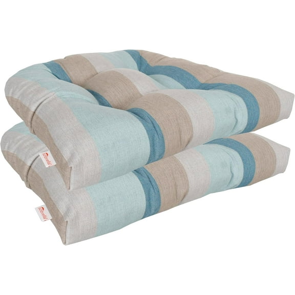 Outdoor/Indoor Sunbrella Set of 2 Pieces Seat Cushions, Wicker Seat, U Cushions, Patio Furniture Cushions 19 inch x 18 inch x 4 inch Water and Fade Resistant  Mist
