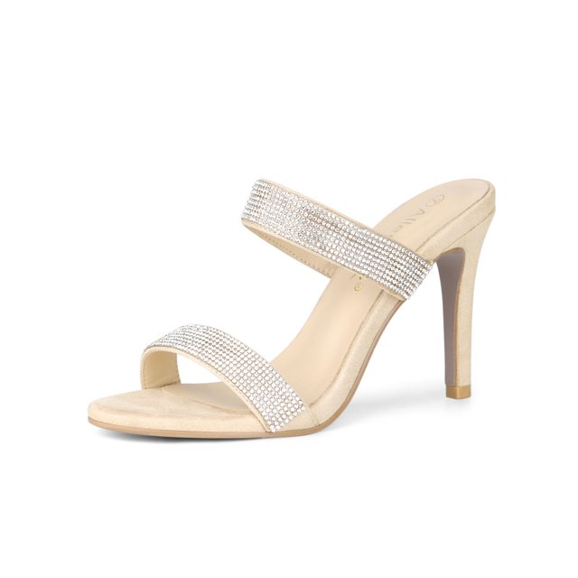 BLISSFUL STEP Women's Open Toe Stiletto High Heel Rhinestone Mules Sandals