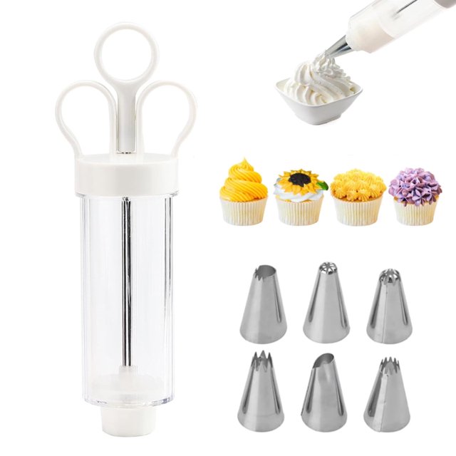 Kit de pistola decoradora de pasteles 7 piezas con 6 boquillas de acero inoxidable
