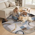 thumbnail image 2 of Small Round Rug 3Ft, Abstract Blue Brown Non-Slip Washable Circle Rugs Carpet, Vintage Geometric Color Blocks Indoor Outdoor Rug Floor Mats Throw Runner for Bedroom Living Room Bathroom, 2 of 8