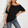 thumbnail image 5 of biudgviw Womens Off the Shoulder Tops Casual Short Sleeve Oversized T Shirts Comfy Loose Fit Basic Tees Fashion Clothing, 5 of 5