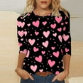 thumbnail image 5 of Ounisa Womens 3/4 Sleeve Shirts Crew Neck Valentine T Shirts Love Heart Printed Tee Tops Fashionable Blouse, 5 of 5
