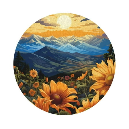 

Qekee Sunset Sky Sunflower Print PU Leather Absorbent Coasters Leather Coasters Set for Cups Drinks 4 Coasters 6 Pcs for Coffee Bar Home Decor Round Shape
