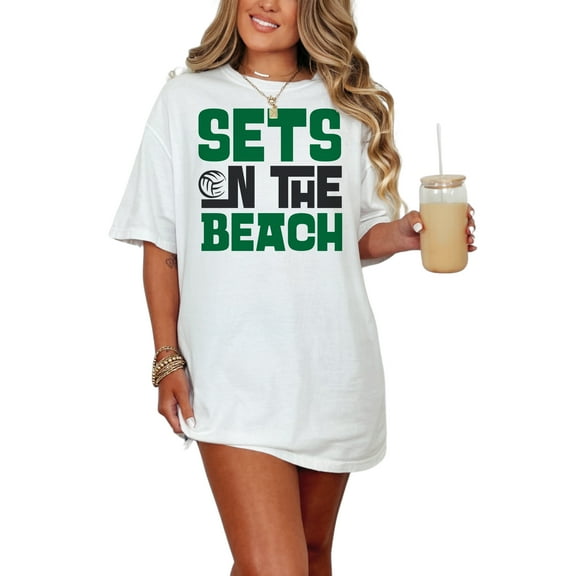 Funny Volleyball Sets On The Beach, White Comfort Colors T-Shirt, Small