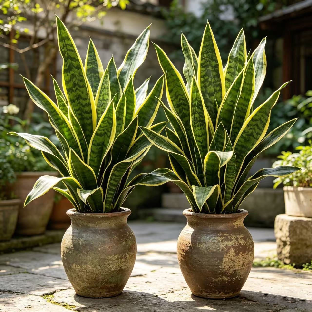 22.44in Artificial Snake Plant, Faux Sansevieria with Golden Edges, UV Resistant Fake Snake Plant for Indoor Outdoor Home Office Living Room Decor, No Pot