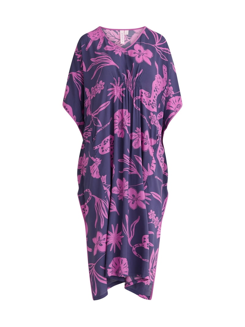 Joyspun Women's Woven Caftan Nightgown 46-inch Maxi Sleepwear with