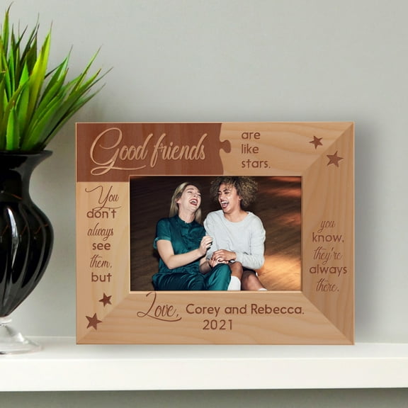 Good Friends Are Like Stars Personalized Wooden Frame-5" x 3 1/2" Brown Horizontal