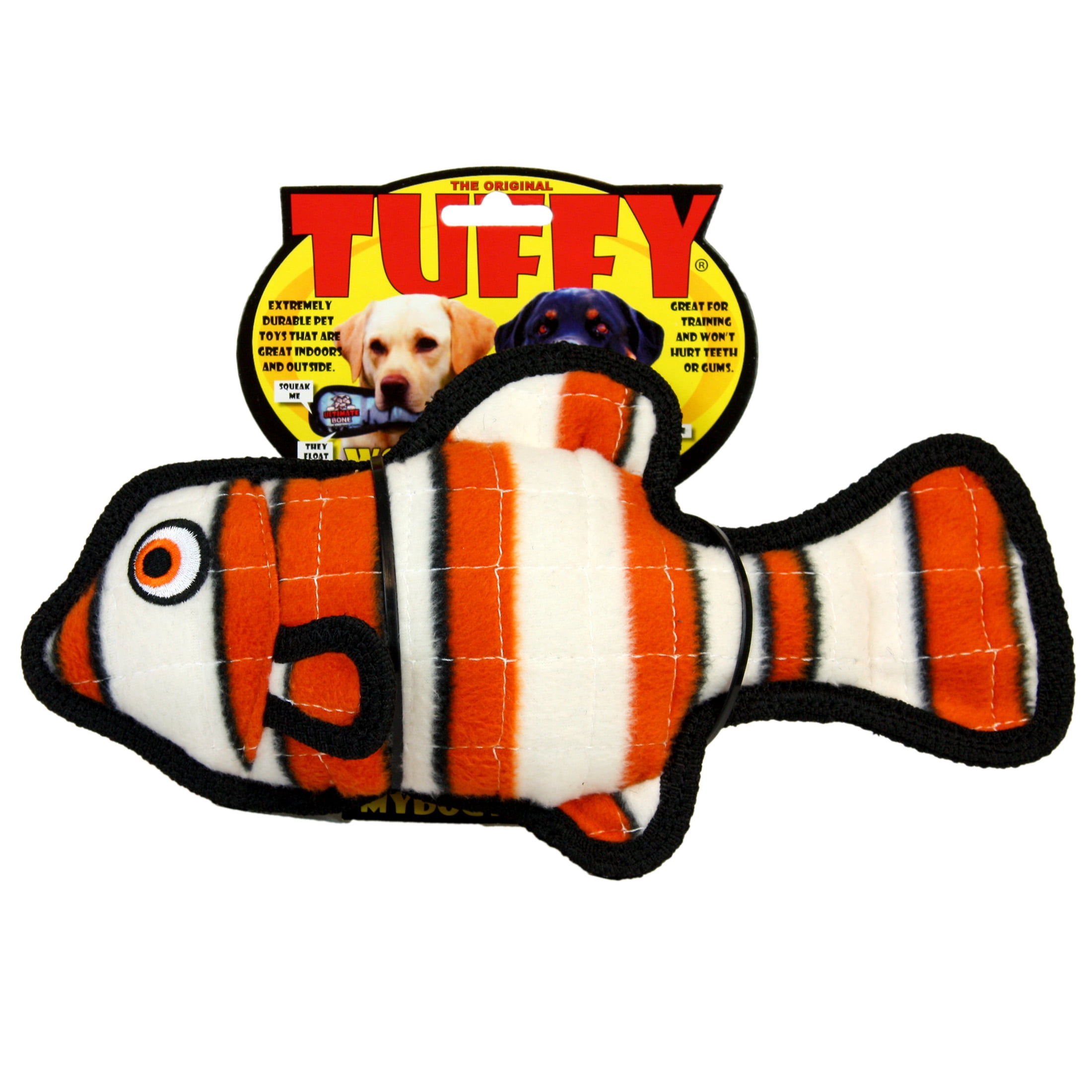Tuffy Ocean Creature Fish Orange and Stingray Durable Plush Squeaky Dog Toy, 2 Pack