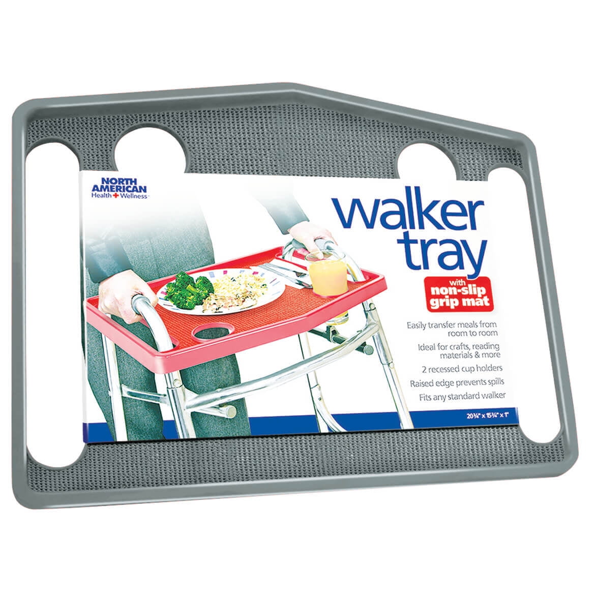 Jobar International North American Health + Wellness Walker Tray With Non-Slip Grip Mat