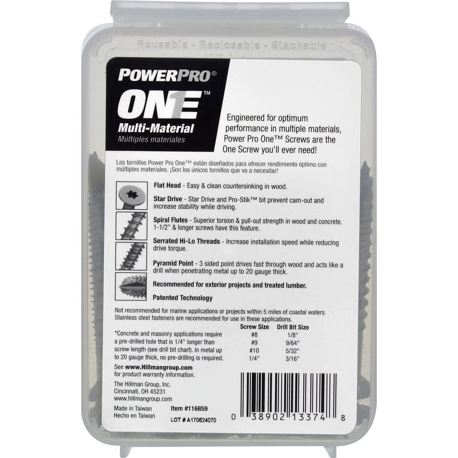 Hillman 116859 Multi-Material Screw POWERPRO ONE 1/4" S X 2-3/4" L Star Flat Head 1 lb Bronze