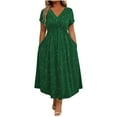 thumbnail image 2 of Blmnix Tent Valentine Party Dresses for Women Sparkly Plus Size Skirt V-Neck Short Sleeve Green Slip Dress for Women,XXL, 2 of 8