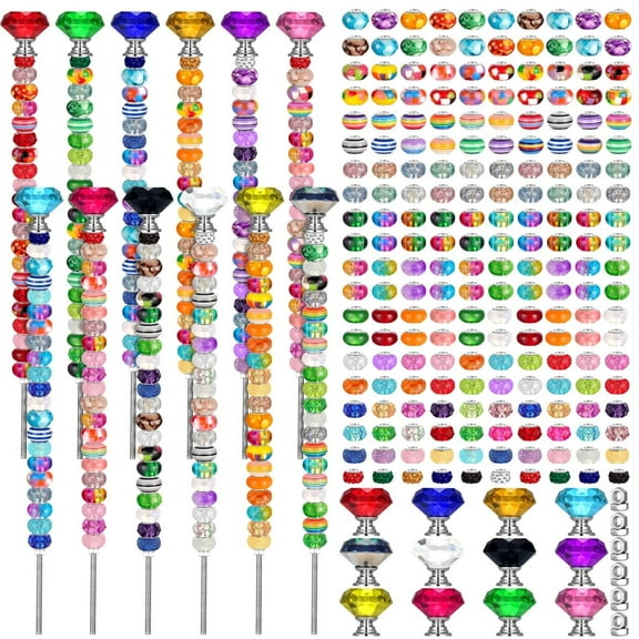 236 Pcs Garden Stake DIY Fairy Wand Plant Stake with 12 Colorful Crystal Stopper Top 12 Threaded Rod with 200 Large Hole Bead for Spring Summer Holiday Outdoor Decorations