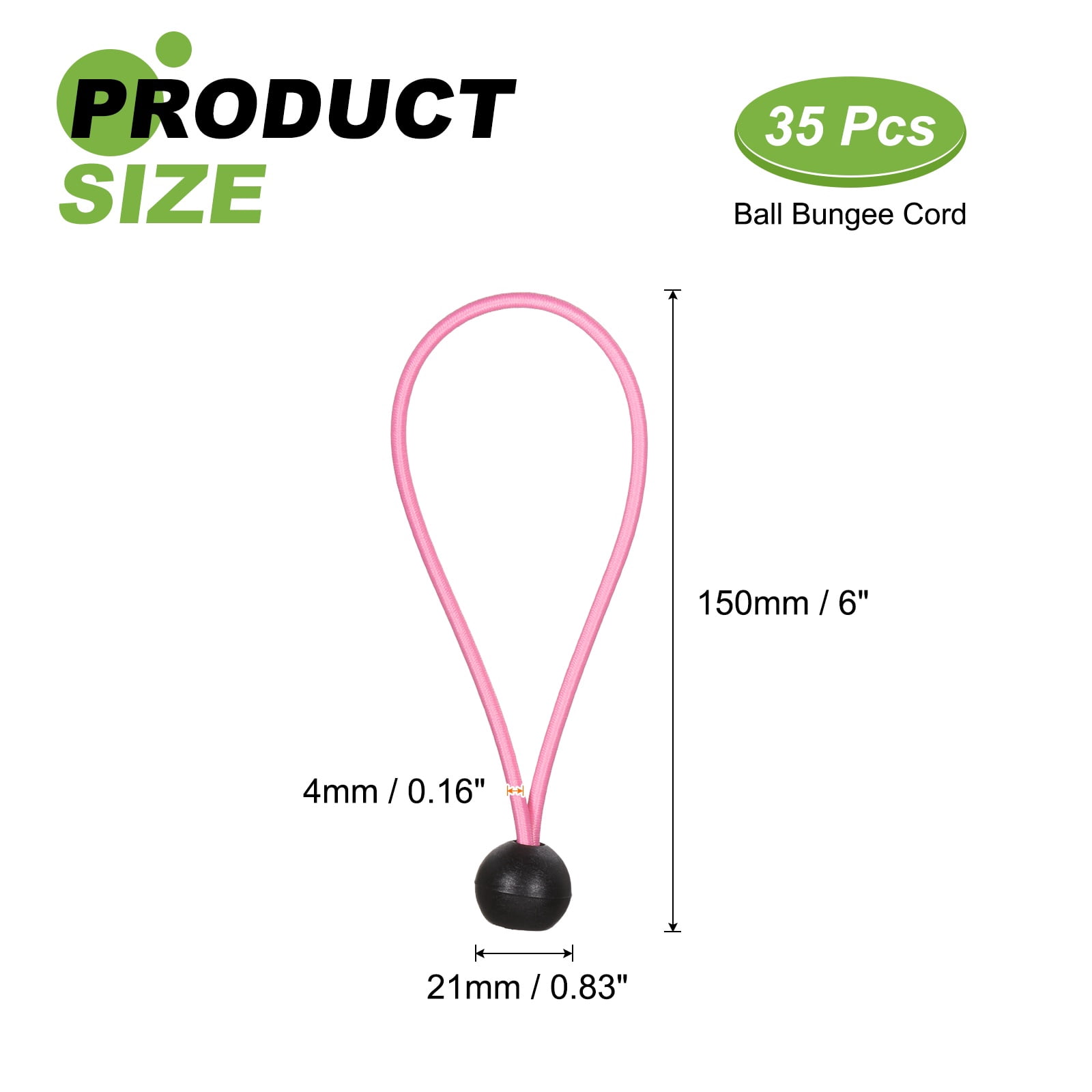 Ball Bungee Cord 6 Inch, 35 Pcs Bungee Cords with Balls Canopy Tarp Tie Downs Cords Elastic String for Outdoor Camping Cargo Shelter Tent Poles, Pink