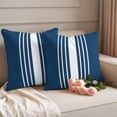 thumbnail image 2 of Navy Blue White Stripe Outdoor Waterproof Pillow Covers, Modern Rustic Vertical Striped Decorative Square Throw Pillowcase Sofa Cushion Sham for Patio/Couch/Chair, 20"x20" 2 Pack, 2 of 8